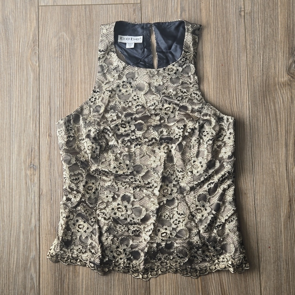 Vintage Y2K Bebe Floral Lace Overlay Sleeveless Top